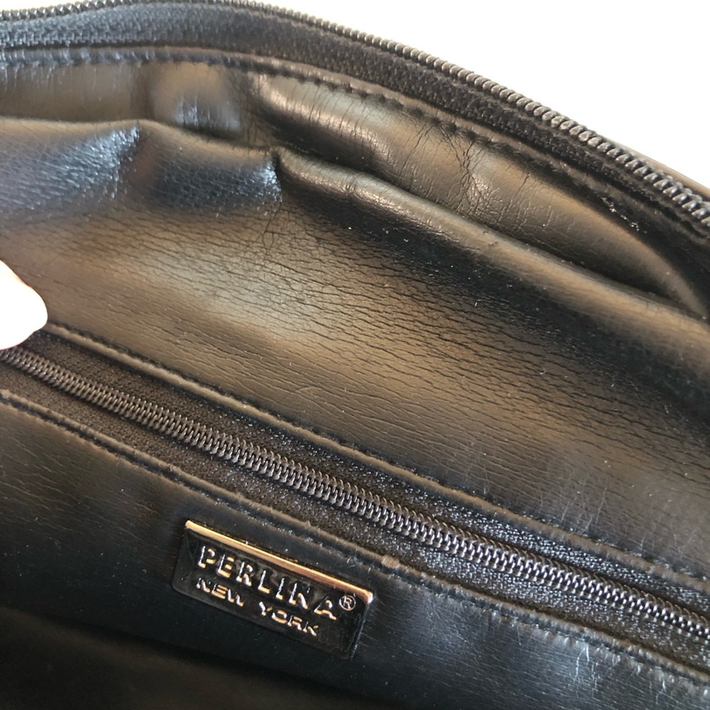 Perlina New York Satchel Arch soft black leather handbag silver hardware - Picture 13 of 14